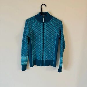 Athleta Teal Patterned Zip-Up Jacket